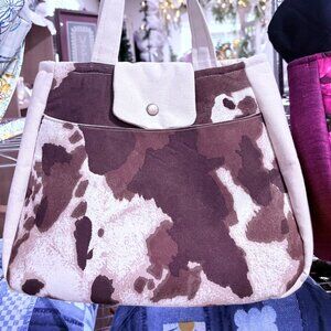 Cow Pattern Canvas Shoulder Bag, Purse, Pocketbook, Handbag, Ethel Tote Bag
